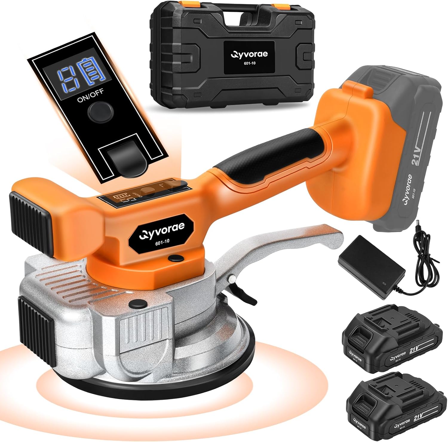 Tile Vibration Tool, Portable Cordless Tile Vibration Leveling Machine with 2 Batteries, 9 Adjustable Speed Level Digital Display, 5.7in Suction Cup for Tile, Floor, Thick Glass