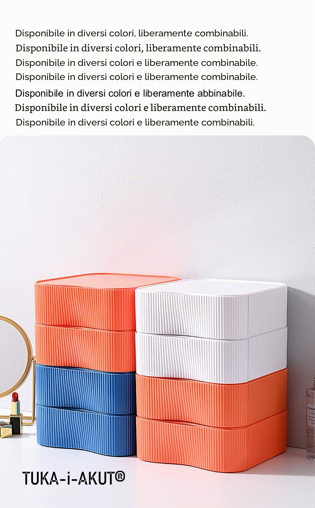 TUKA-i-AKUT Organizzatore Impilabile Cassettiera Scatola Portaoggetti da Tavolo, Portautensili Combinabile Flessibile Portautensili, da Scrivania, per Trucchi, Cosmetici, 23x22x8 cm TKD8610 Bianca