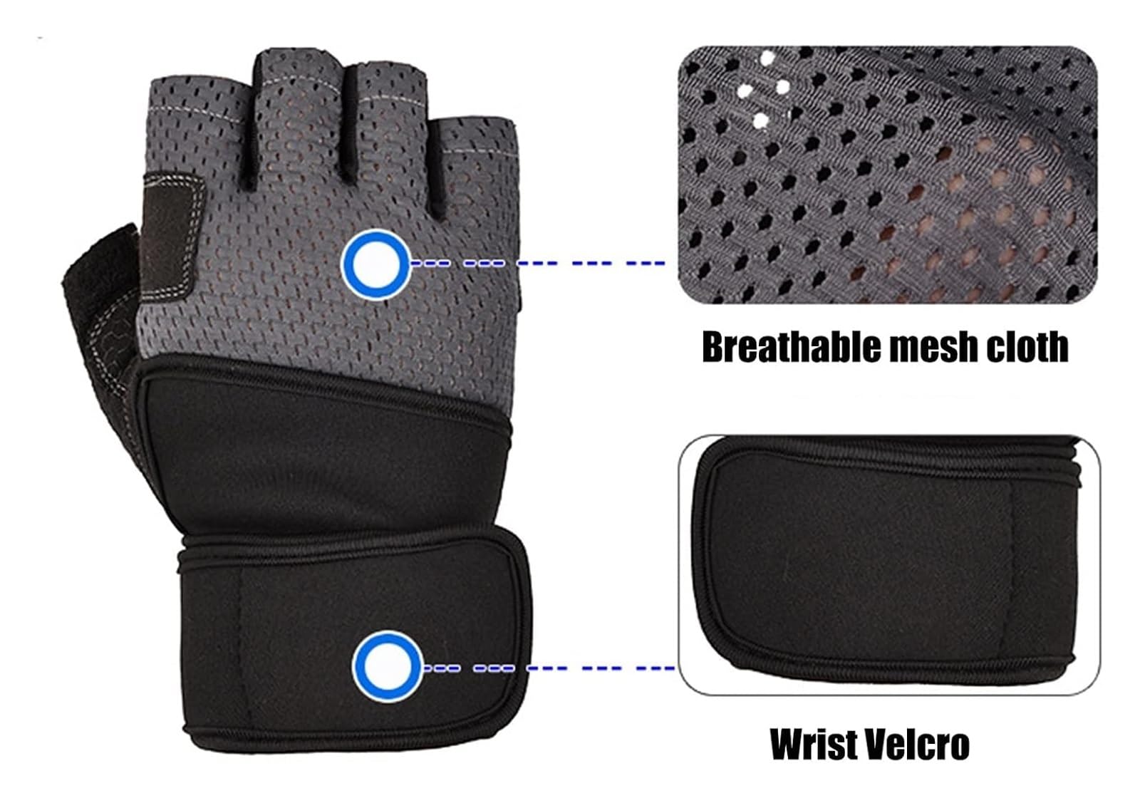 Guanti da guida senza dita, Guanti sportivi, Guanti mezze dita, Guanti da palestra Guanti traspiranti for sollevamento pesi con supporto completo for il polso Imbottito for uomini e donne Protezione m