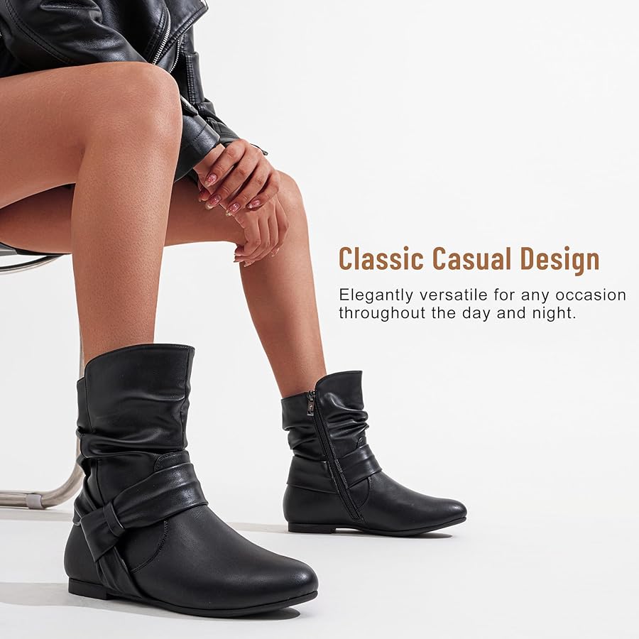Amazon.com | Vepose Women's Slouch Ankle Flat Boots, Black Fashion Amazon.com | Vepose Women's Slouch Ankle Flat Boots, Black Fashion