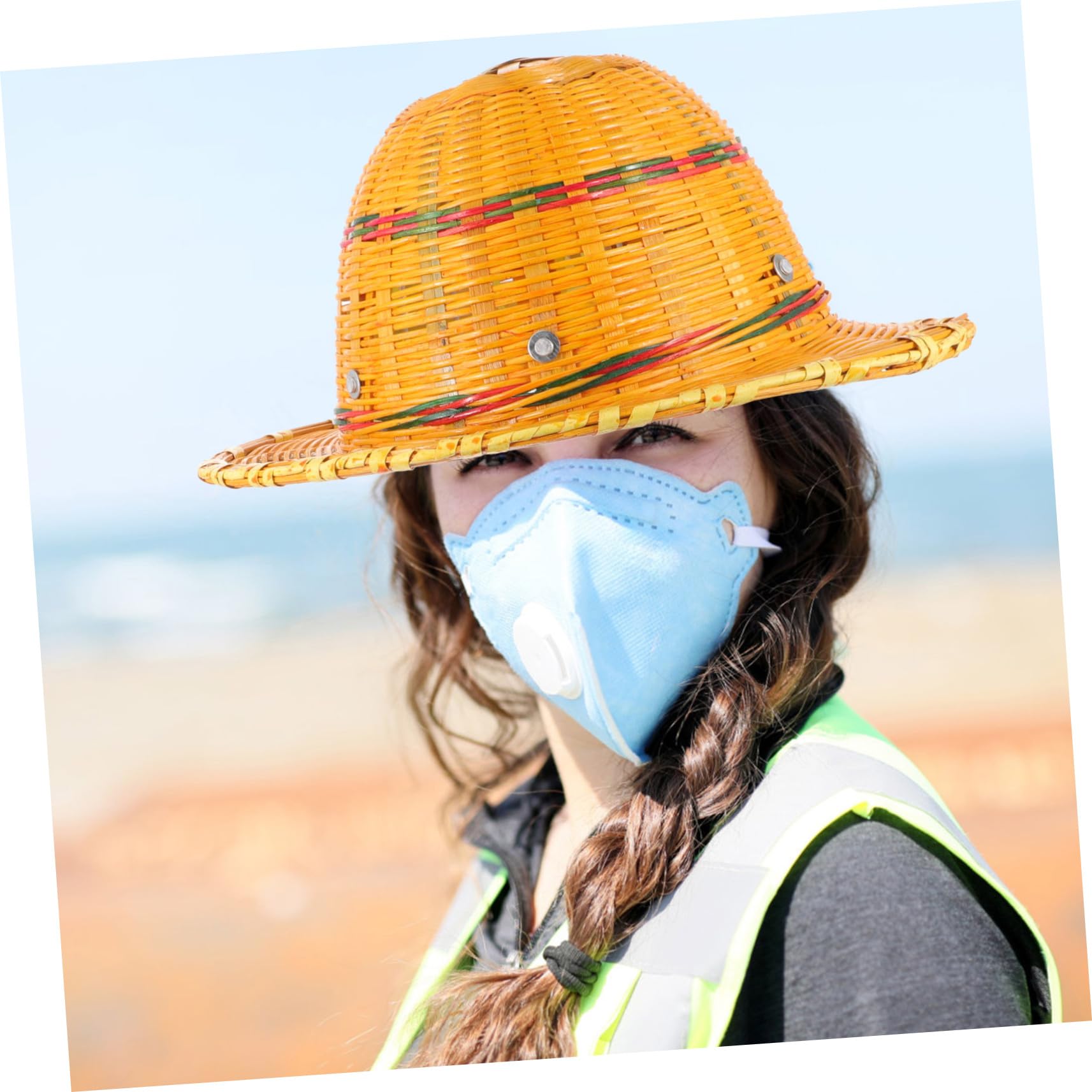 FOMIYES Handgewebter Schutzhelm aus Bambusgewebe für Baustelle und Sommerurlaub Atmungsaktiv mit Luftzirkulation Orangefarbener Industriehelm für Sonnenschutz Zufällige Farbe