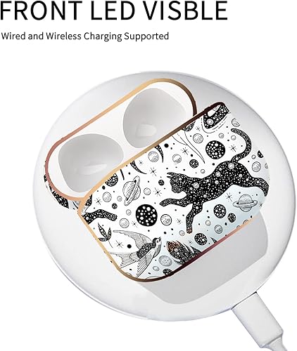 Miniatura 6 de Berkin Arts Funda protectora rígida compatible con AirPods Pro de 2 generación con llavero con diseño bohemio, gato, luna, pájaro, galaxia,