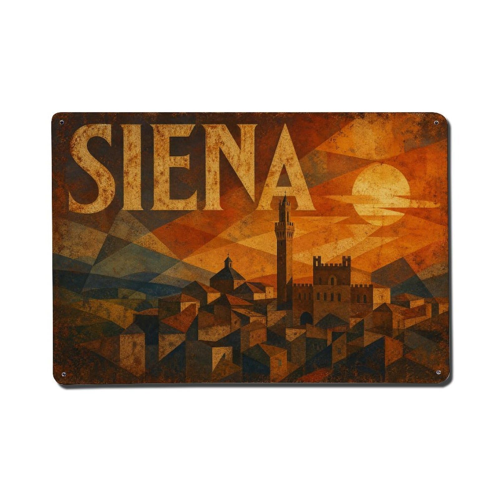 Huiyhb 8X12inch(20X30cm) Vintage Travel Siena Golden Hour Landscape Sunset Italy Metal Tin Sign