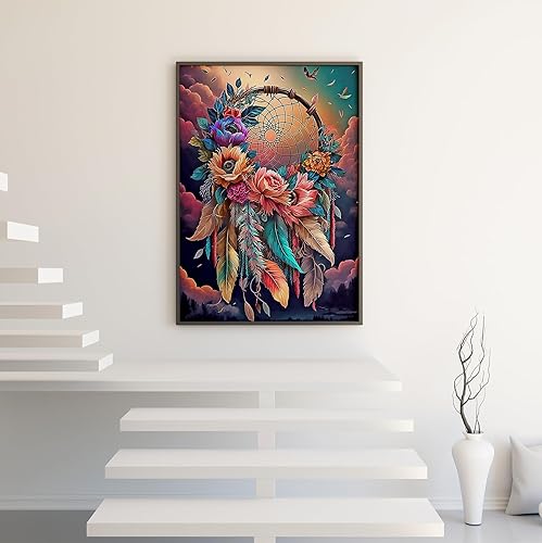 Miniatura 4 de Kits de pintura de diamantes 5D para adultos principiantes, flores coloridas atrapasueños, arte de diamantes, diamantes redondos completos, puntos,