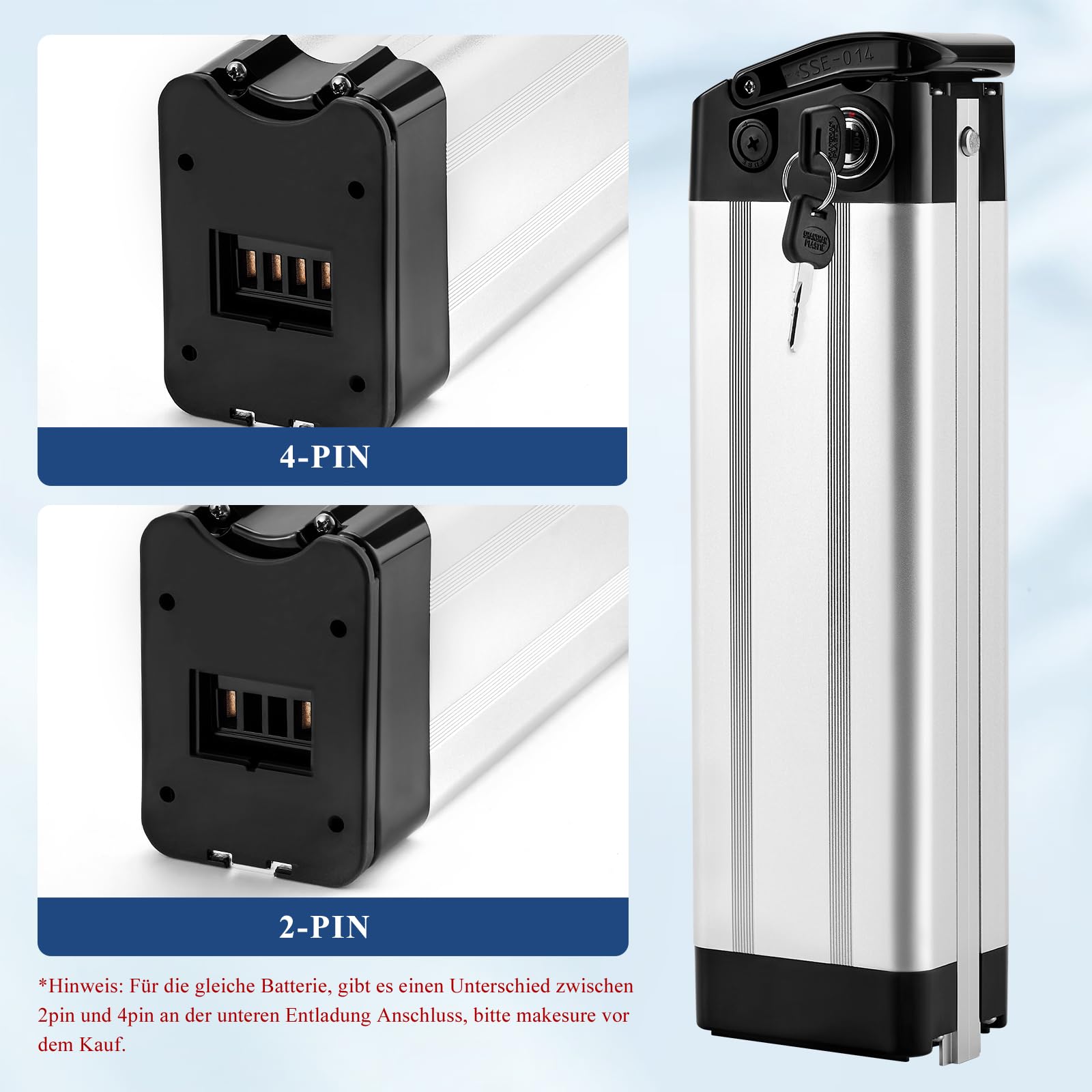 Yinyu X-go Bike Batterie 24V/36V/48V, Ebike Batteria 10Ah/13Ah/15Ah per Motore 200W 250W 300W 500W 750W 1000W Batteria Della Bicicletta Elettrica (36V 15.6Ah 2Pin)