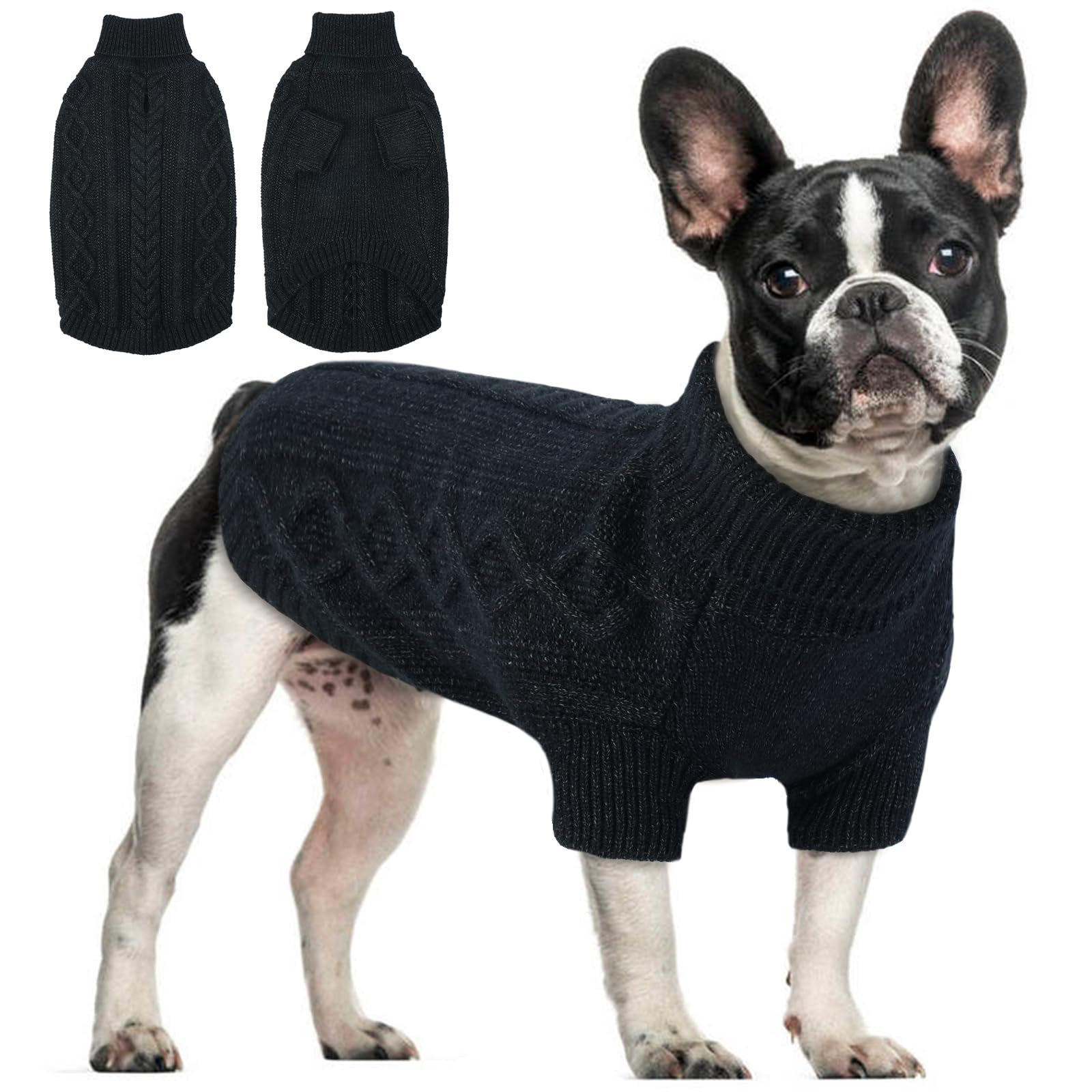 Hjumarayan Maglione Cane -Maglioncino Cane Taglia Media Semplice & Elegante Maglioncini Caldo per Cani con Foro per Pettorina, Maglia Termica per Bouledogue Francese (Nero L)