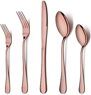 LIANYU Copper Silverware Flatware Set, 20 Piece Stainless Steel Cutlery ...