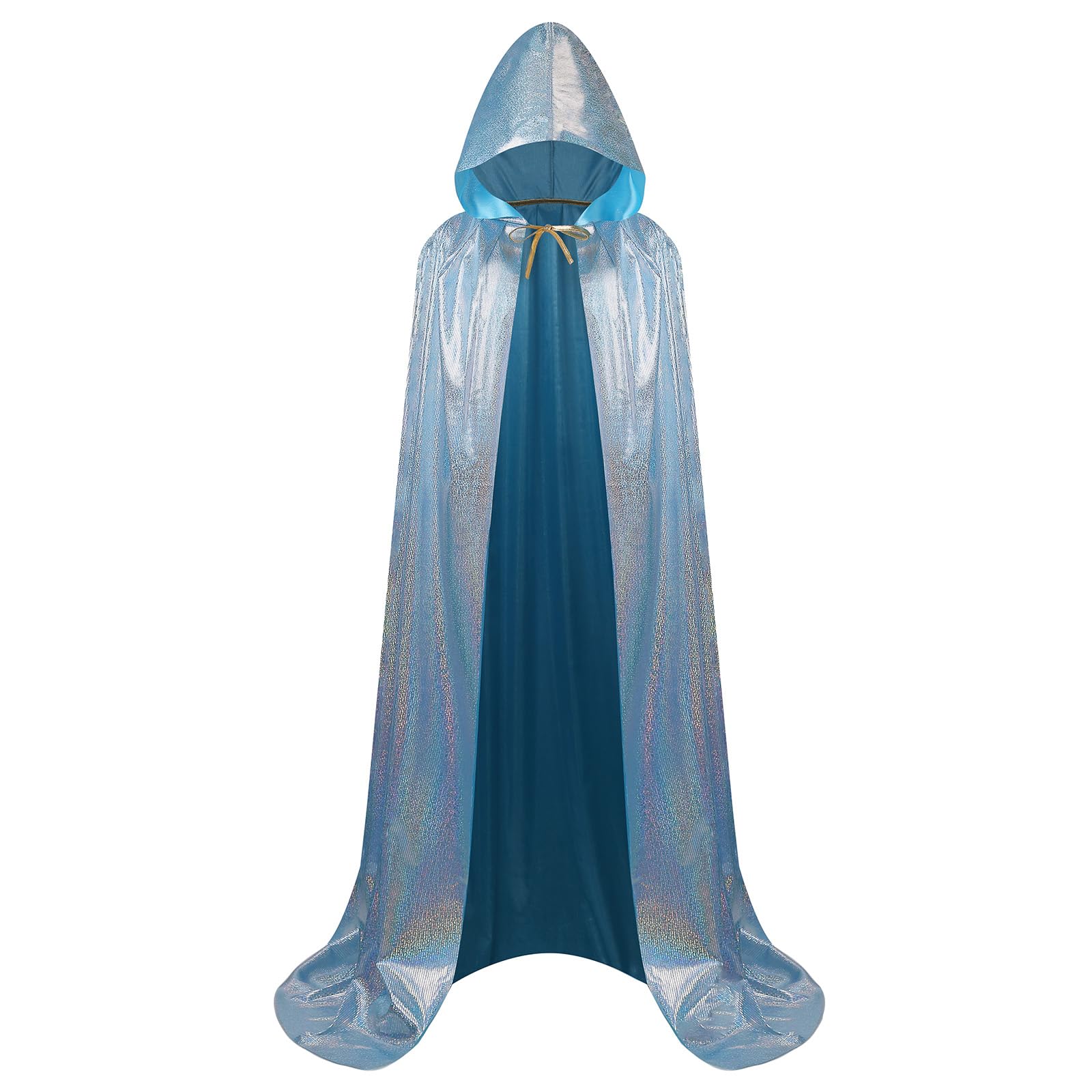 HAPNBCELE Adults Glittering Cape Glitter Hooded Cloak, Bling Bling Shiny Fancy Dress for Halloween Christmas Carnival Party (Light Blue, 140cm/55.1") โ image 1