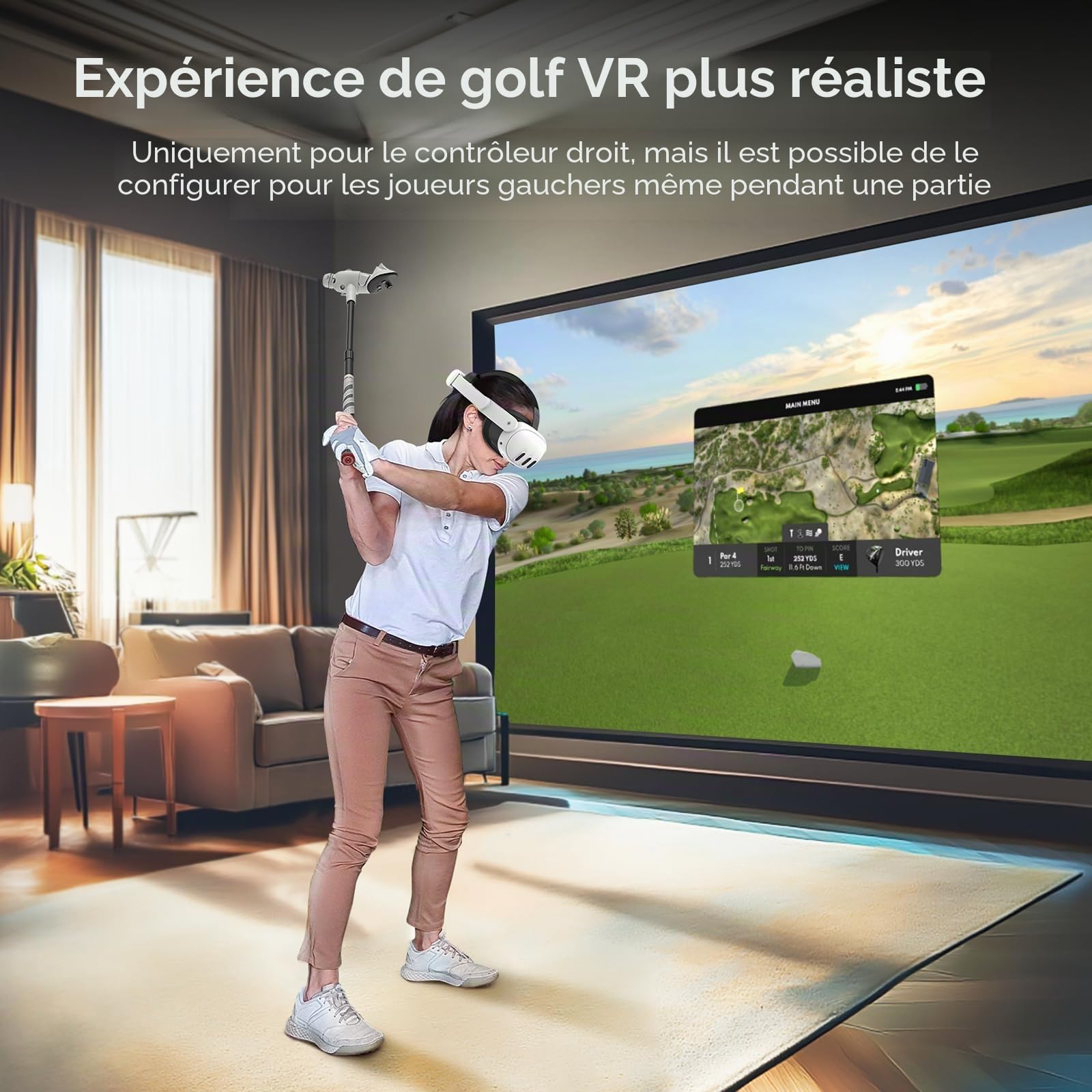 AMVR Fixation réglable pour club de golf compatible avec Meta/Oculus Quest 3S/Quest 3, longueur facilement réglable