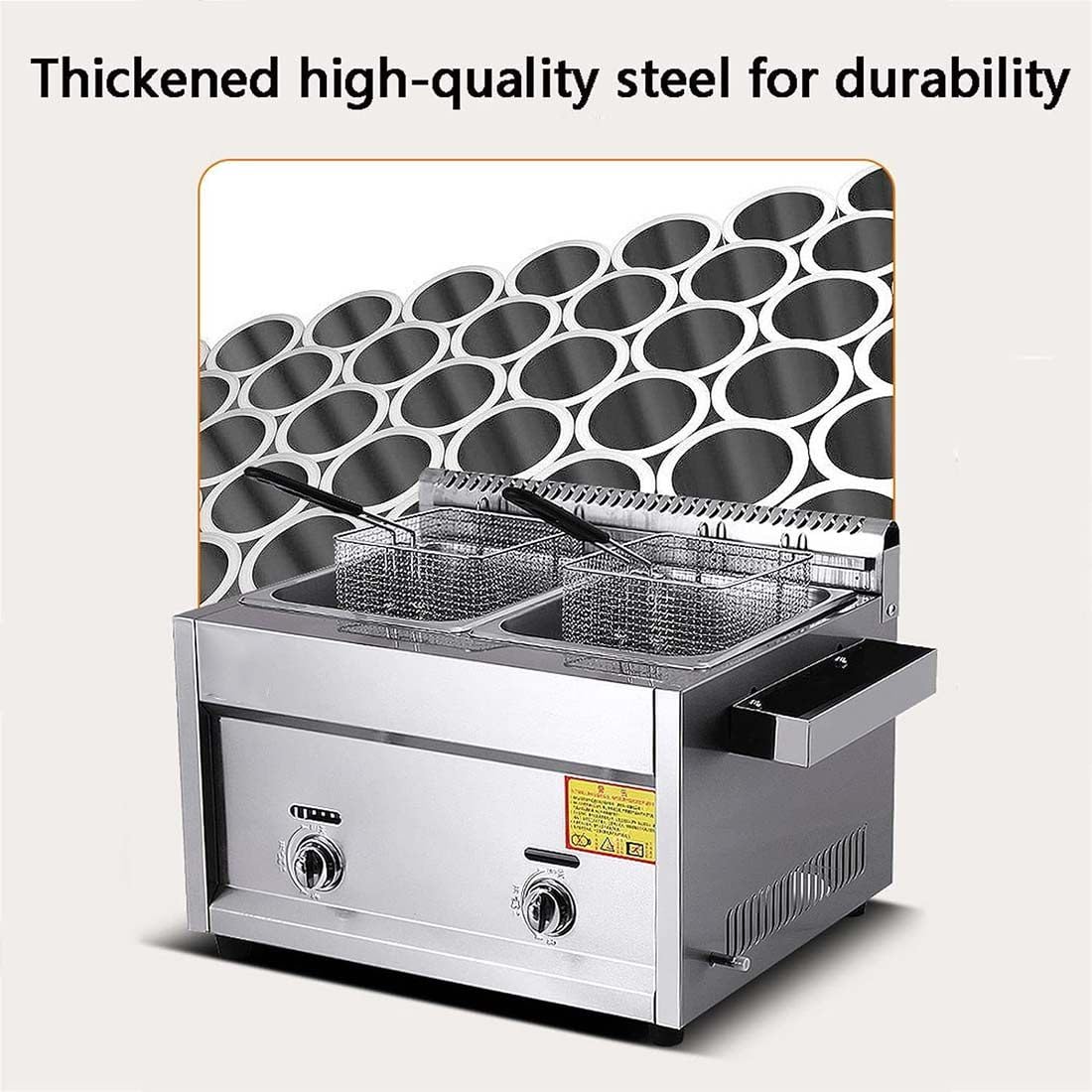 Friggitrice Professionale, Friggitrice a Gas Grande Capacità 20L/30L, Friggitrice Gpl in Acciaio Inossidabile per Uso Domestico E Commerciale, Potenza Di Fuoco Regolabile,2Tank