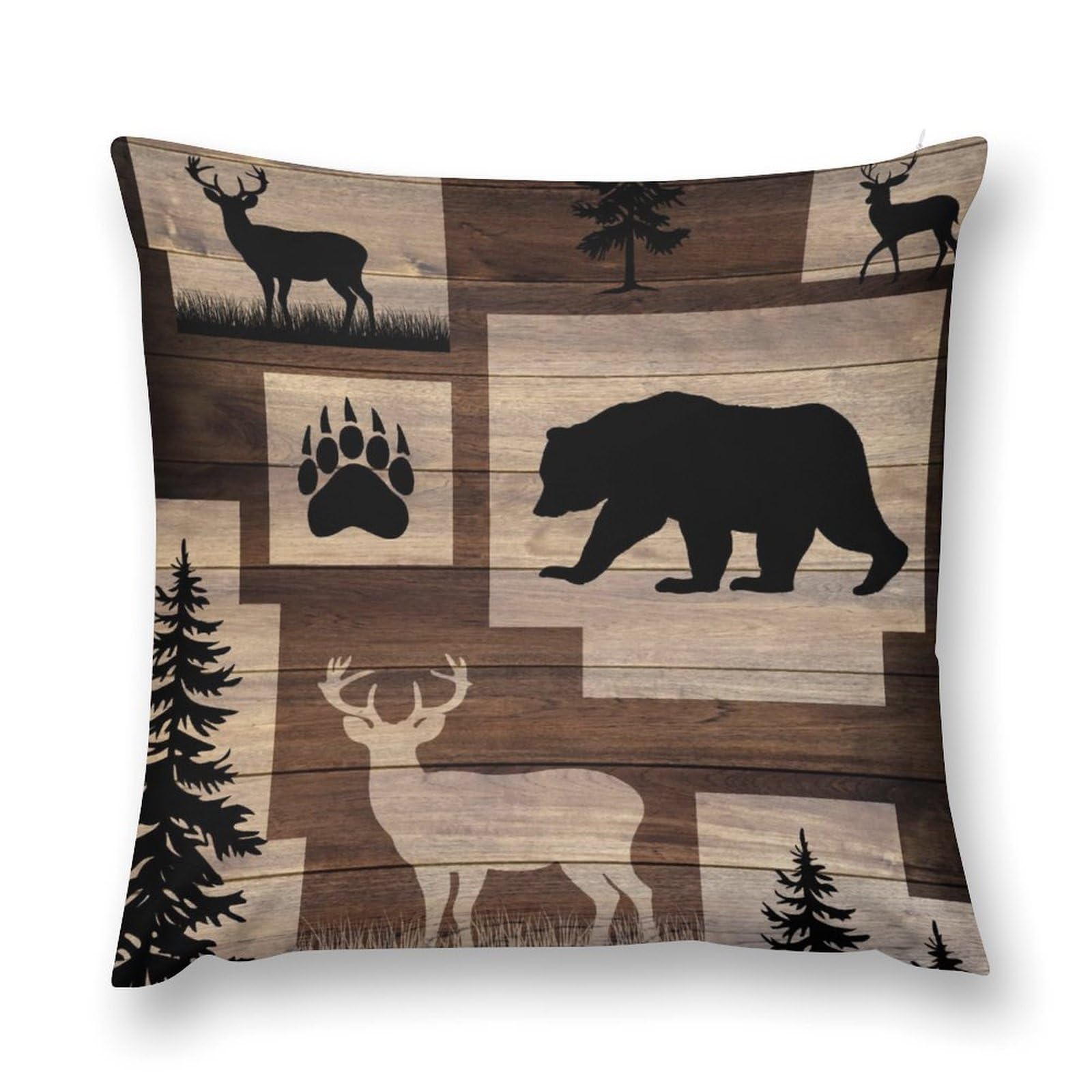 moderw Rustic Farmhouse Cabin Throw Pillow Cover, Bear Deer Forest Couch Cushion Case Hunting Camping Wild Animals Retro Cabin Country Lodge Sofa Pillowcases for Home Bed Decor 18x18inch
