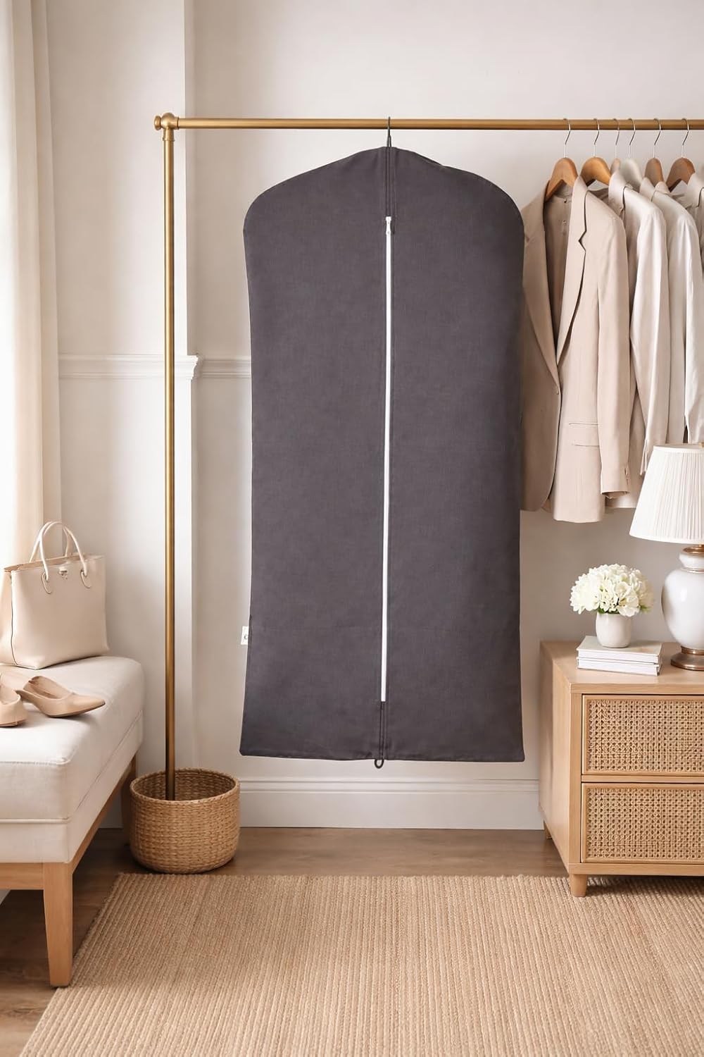 Premium 100% Cotton Garment Bags – 35" Gray Canvas Suit Cover with YKK Zipper – Breathable, Dust-Proof Storage for Suits, Coats, Dresses, Jackets & Travel/Closet Use