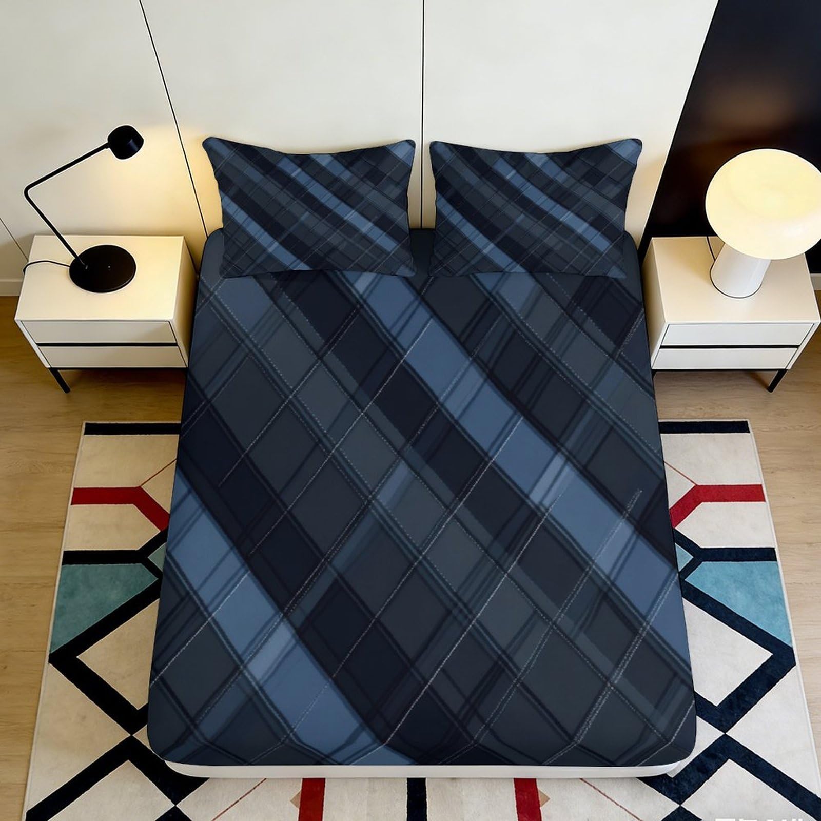 Kzqjxnhpcr Style-7 3D Printed Plaid Microfiber Fitted Sheet Deep Pocket Non-Slip Plaid Mattress Fitted Cover Elastic Hem Washable For Bedroom 90X200x25cm 90X200x25cm