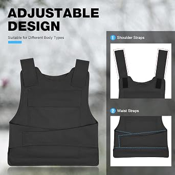 Stab Proof Vest, 50 * 58cm Adjustable shoulder straps and waist straps, Armour Vest with removable inner, Pockets and Gloves, Protection Level: 24 Joules of Kinetic Energy