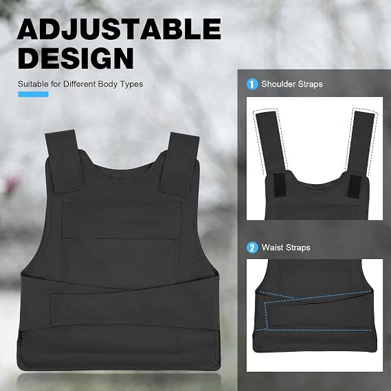 Stab Proof Vest, 50 * 58cm Adjustable shoulder straps and waist straps, Armour Vest with removable inner, Pockets and Gloves, Protection Level: 24 Joules of Kinetic Energy
