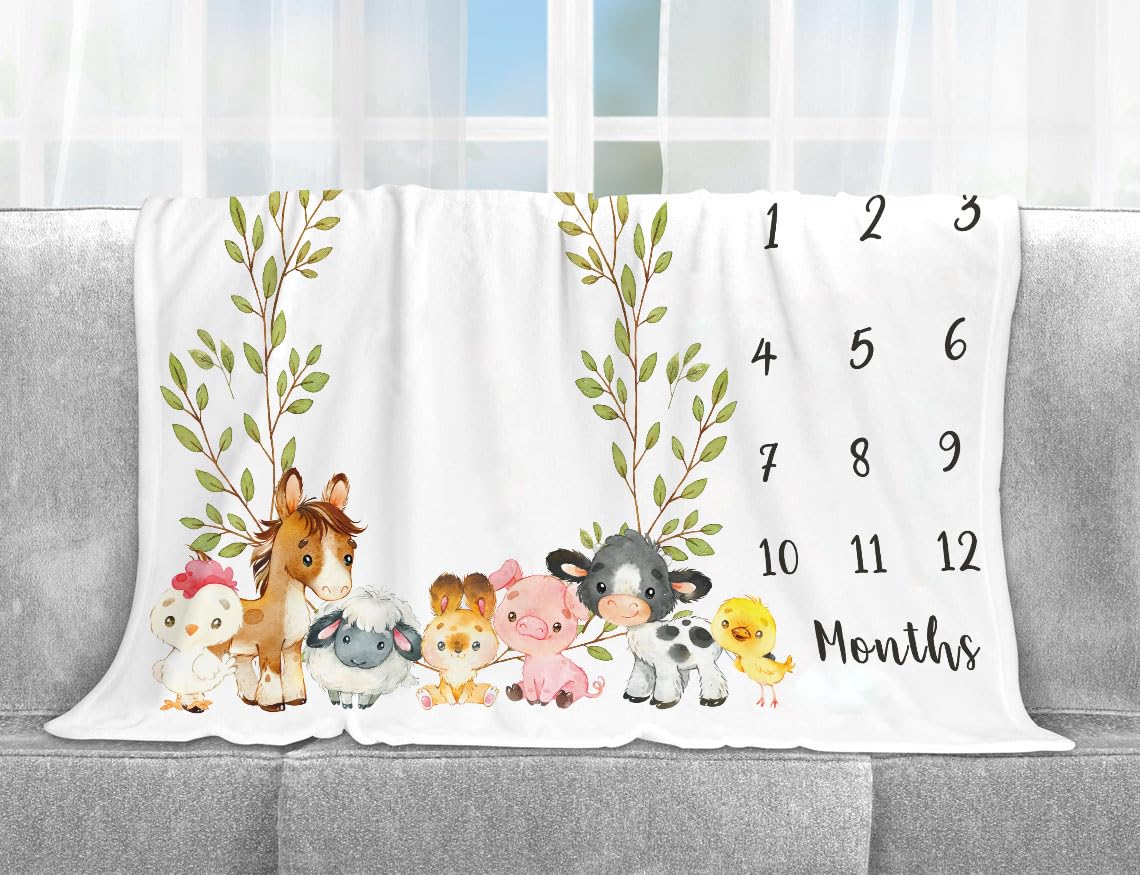 Baby Monthly Milestone Blanket - Deer Neutral Growth Chart Photography Prop 40x47 Inches, Newborn Photo Background - View #5