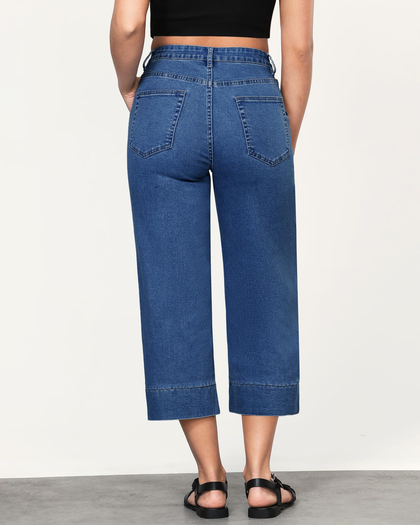 Roskiky Capri Jeans Damen hoch taillierte Jeans mit weitem Bein