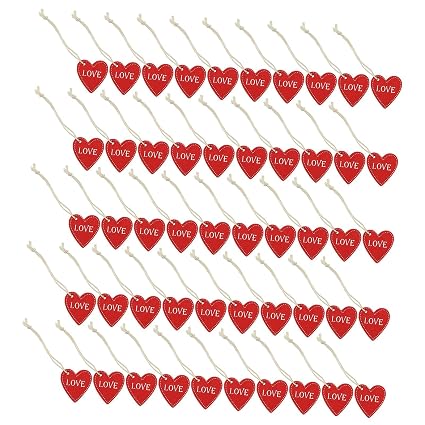 CALANDIS Valentine's Day Ornaments Wood Slice Heart Ornaments for Festivals Tree Home Red | 50 Valentine'S Day Hanging Pendant