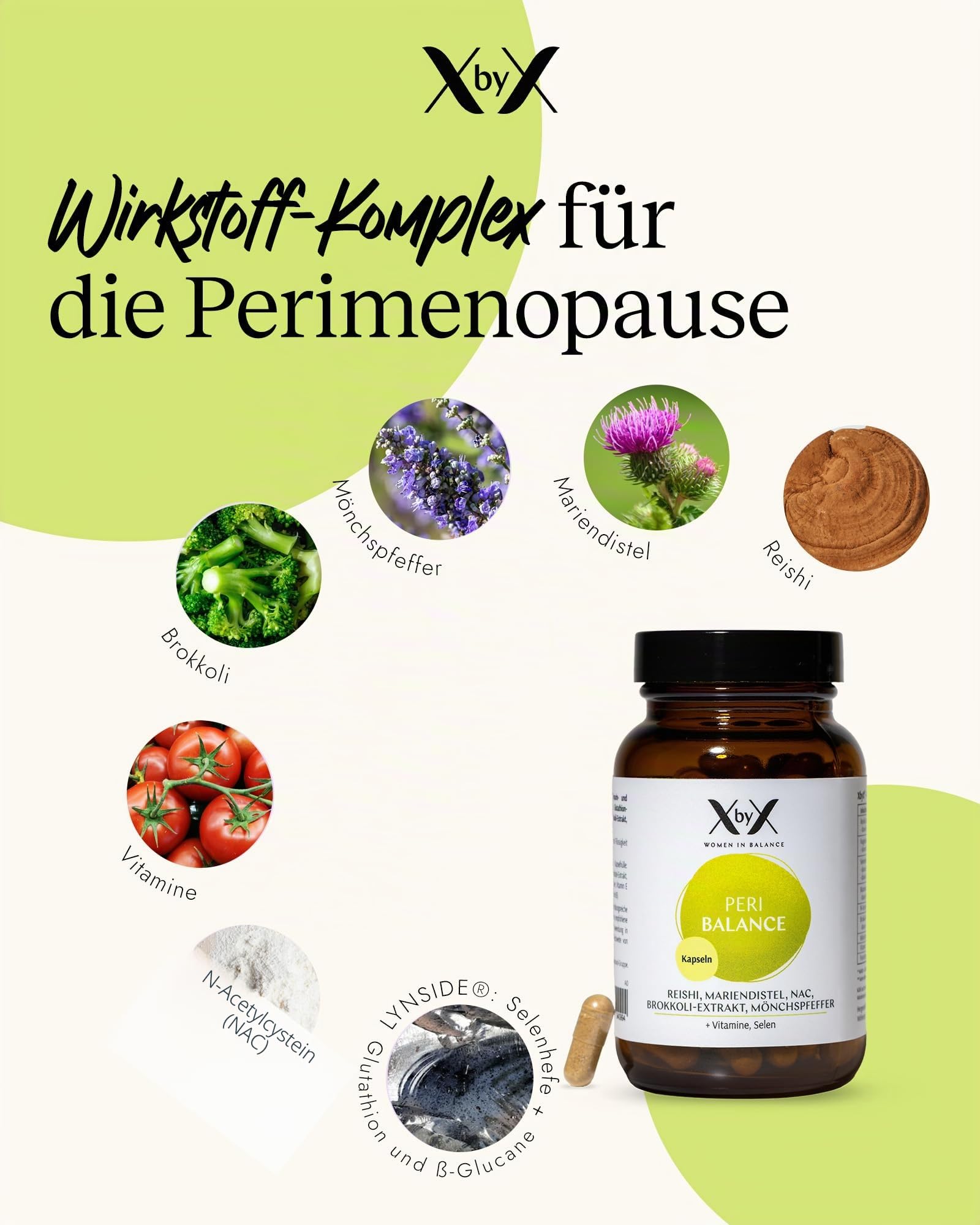 XbyX Peri Balance Kapseln | 45 Portionen | Wirkstoff-Komplex mit Reishi, Mariendistel, Mönchspfeffer | Für Frauen ab 40 | Aus Deutschland