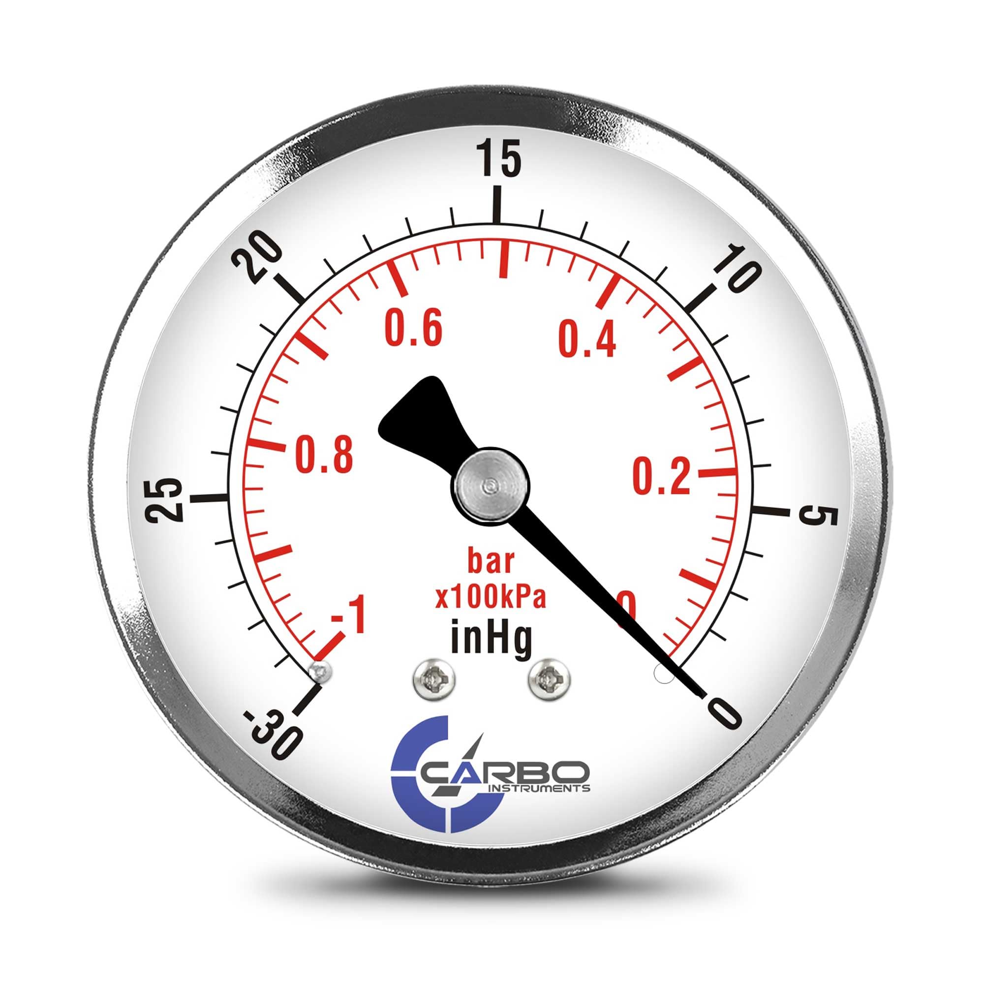 2-1/2" Pressure Gauge, Chrome Plated Steel Case, Dry, Vacuum -30 Hg/0, Back Mount 1/4" NPT