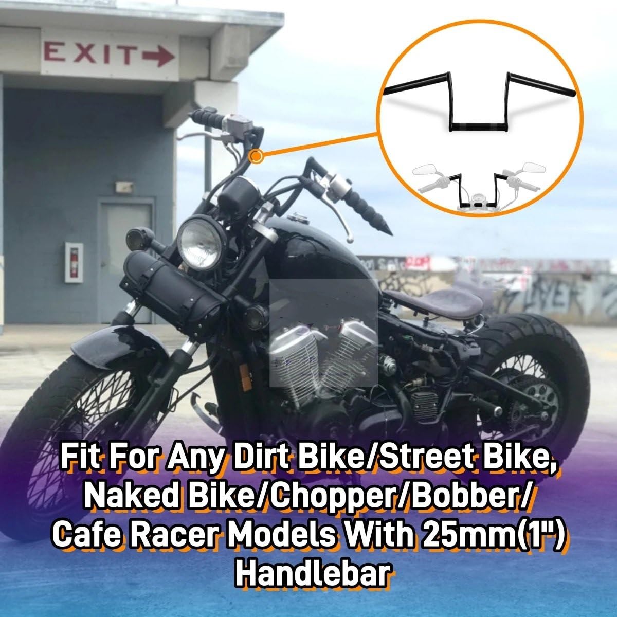 Motorcycle handlebar risers 1 "przeciągnij kierownicę motocykla Z kierownicą 25mm kierownica rowerowa pasuje do Harleya(Gloss Black)