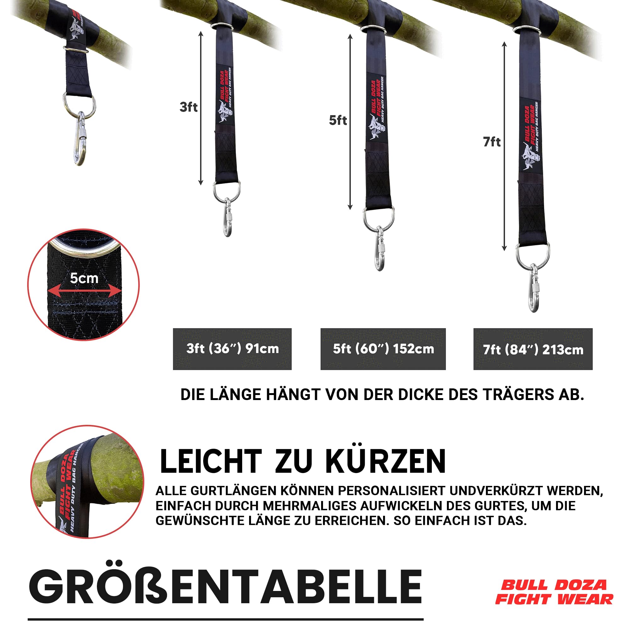 Bull Doza Fight Wear Boxsack Aufhängegurt - geräuschlos, stark, rutschfest - in 3 Größen erhältlich