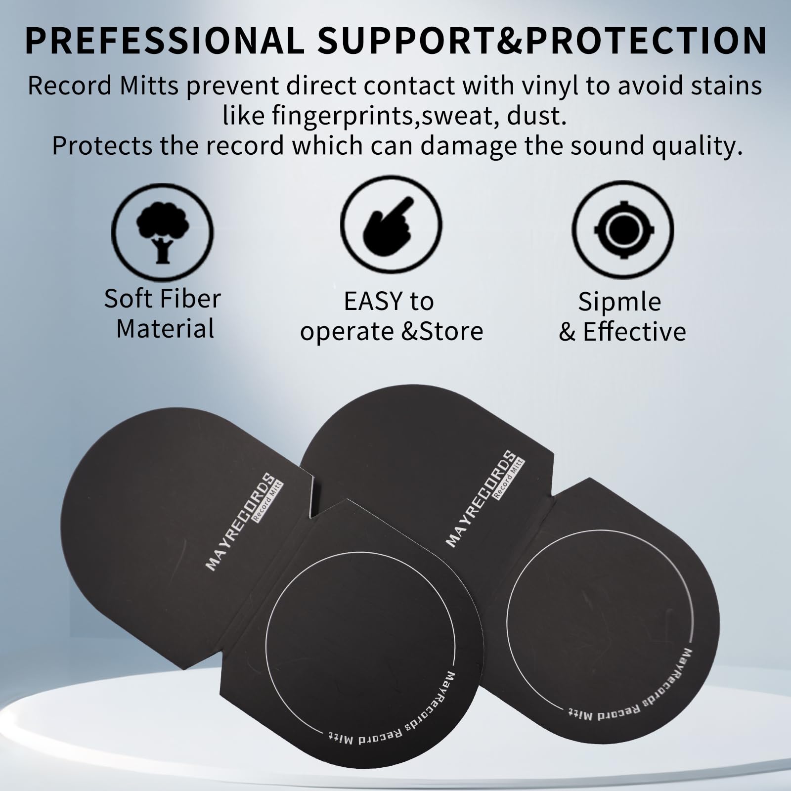 MayRecords Manopla limpiadora de discos de vinilo, 4 unidades, limpiador y protector de discos de vinilo antiestático, material de microfibra suave, accesorios para tocadiscos de mayordomo (negro)
