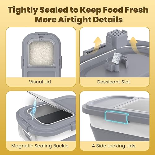 Miniatura 5 de HOYTAMDA Recipiente de arroz de 25 a 35 libras, contenedores herméticos plegables para almacenamiento de alimentos con ruedas, asa, contenedor de