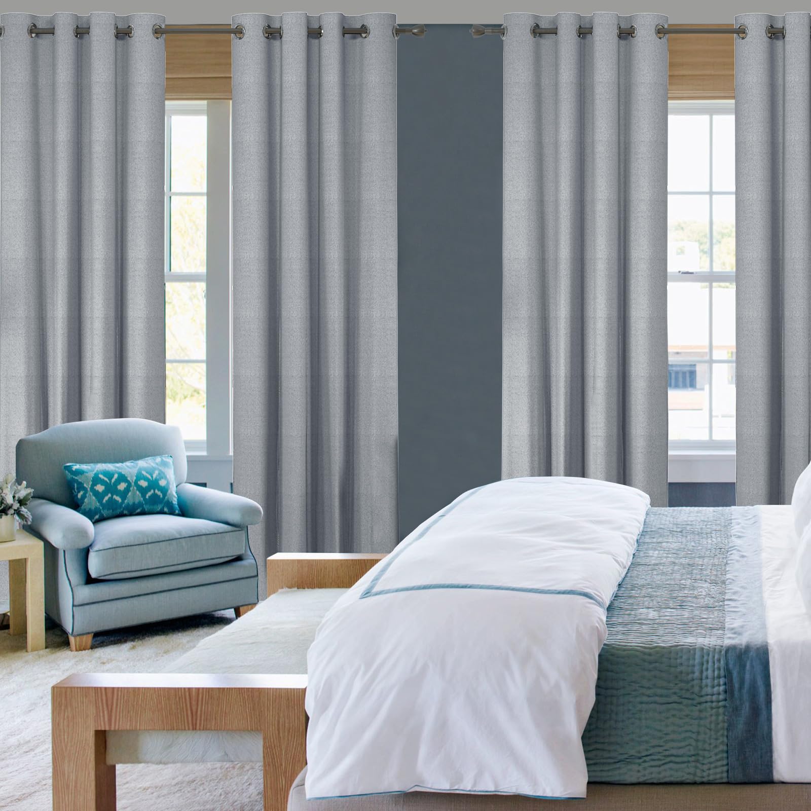 YSTELLAA Tende 100% Oscuranti Per Interni 2 Pezzi, 140×240cm, Effetto Lino, Tende Termiche, Con Anelli, Tenda Termica Isolante Freddo E Caldo, Fonoassorbenti, Moderne, Grigio Chiaro