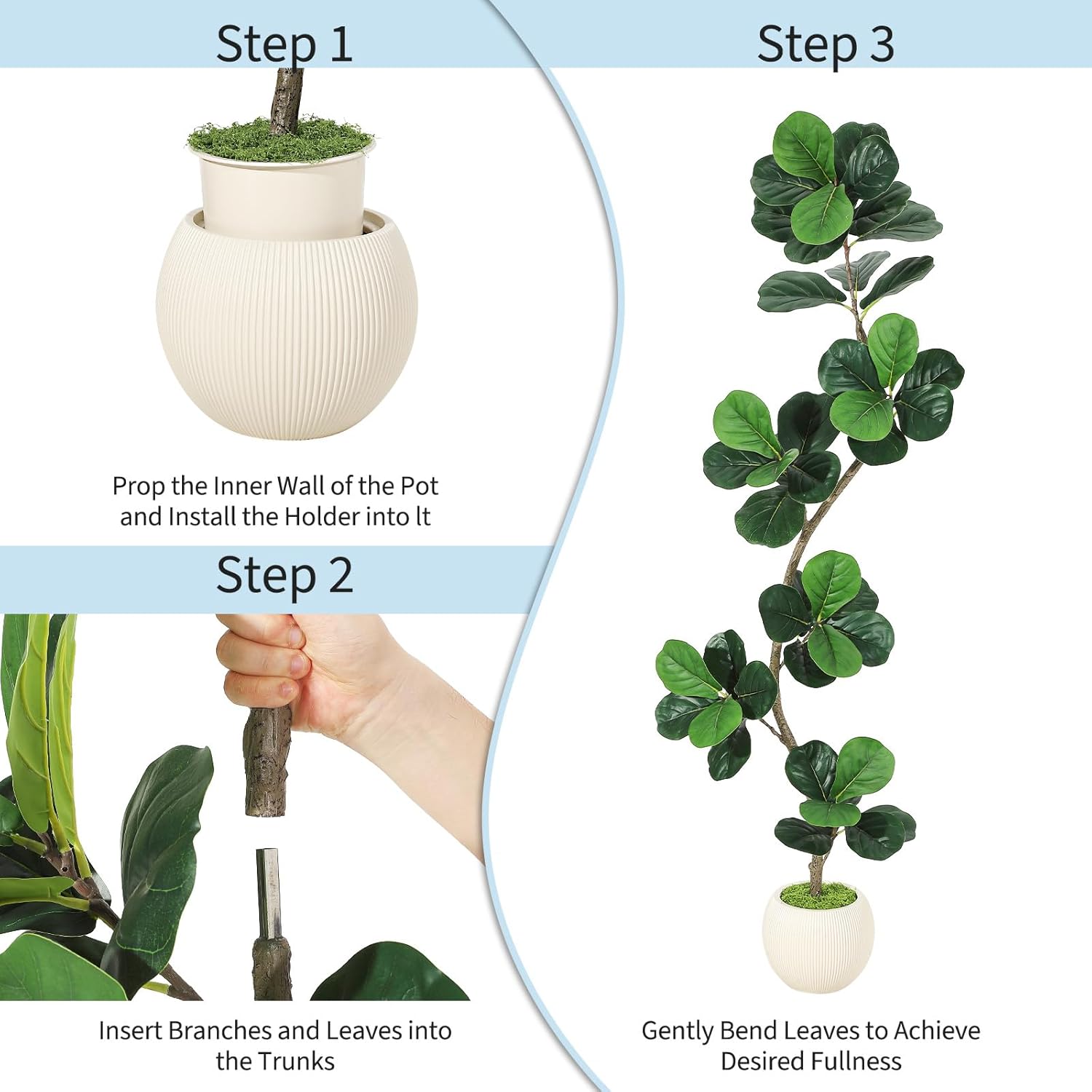 GarveeHome Fiddle Leaf Fig Artificial Tree with White Planter,6 ft Faux Plants Indoor with Moss, Fake Rubber Tall Fake Floor Plant in Pot - Artificial Trees for Home Office Living Room Decor - Image 3