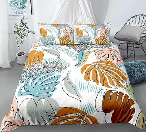 Juego de funda de edredón tropical, súper suave, estampado de hojas de palma tropicales hawaianas, juego de funda de edredón de diseño único para