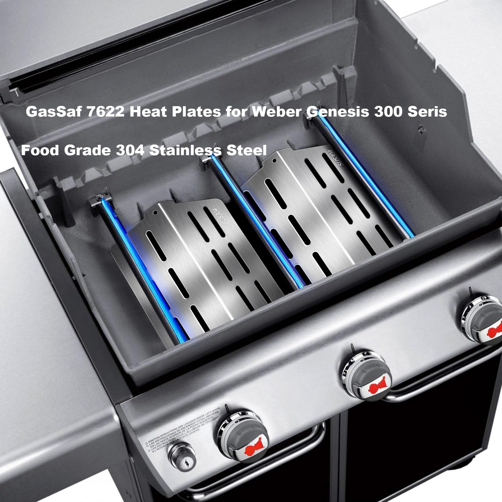 GasSaf 304 Heat Deflector 7622 Heizplatten für Weber Genesis 300 mit Frontbedienfeld, 304 Edelstahl Genesis 300 Grillteile