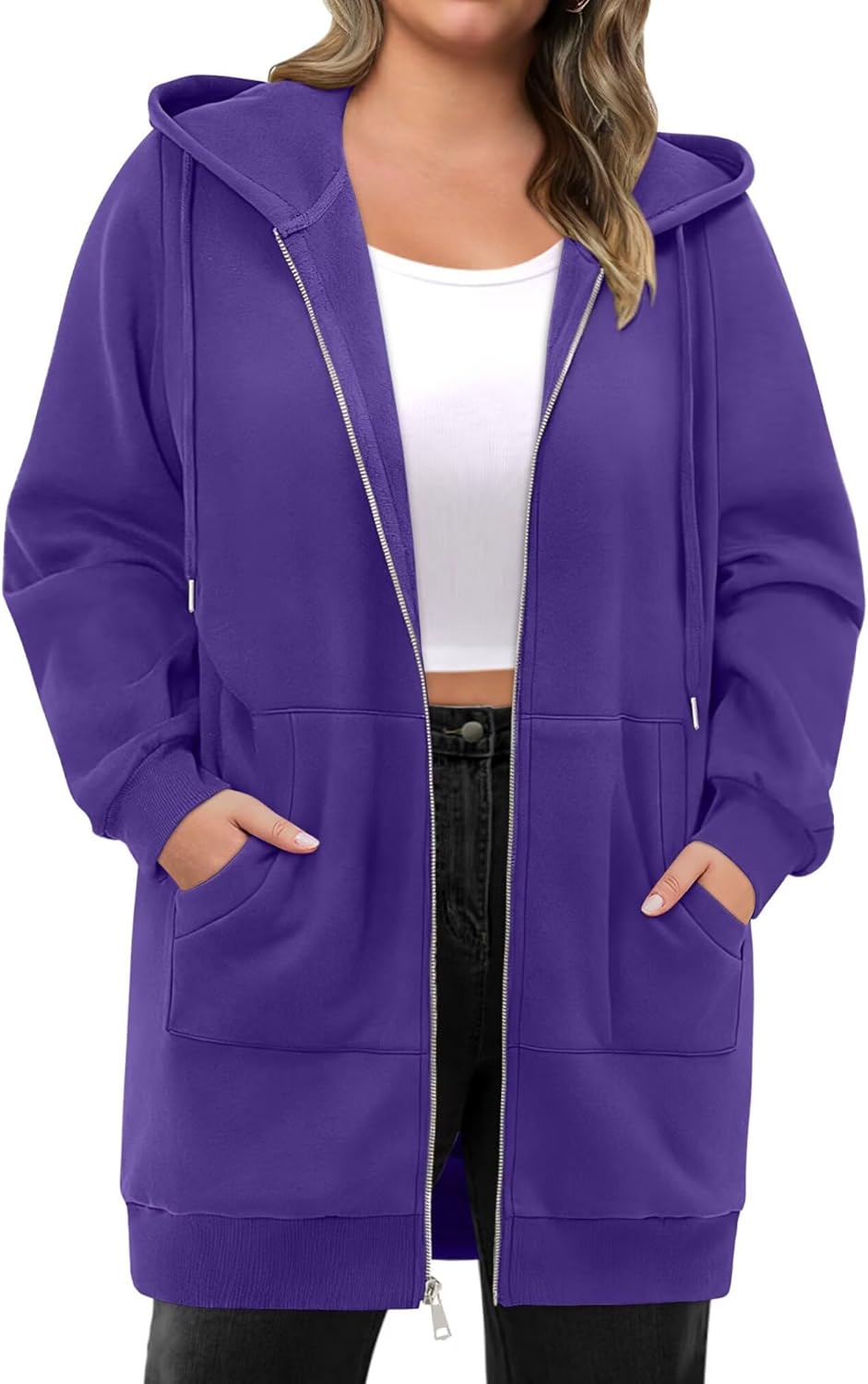 StunShow Womens Plus Size Hoodies Zip Up Oversized Y2k Drawstring Sweatshirt Casual 2025 Fleece Jacket with Pocket - Image 2