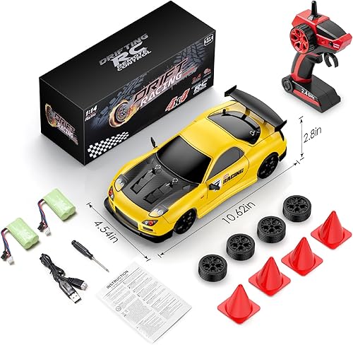 Miniatura 7 de Coche de deriva a control remoto, escala 114, 4WD, auto de control remoto de 2.4 GHz, 17.4 mih, auto de carreras RC de alta velocidad, RTR con luces