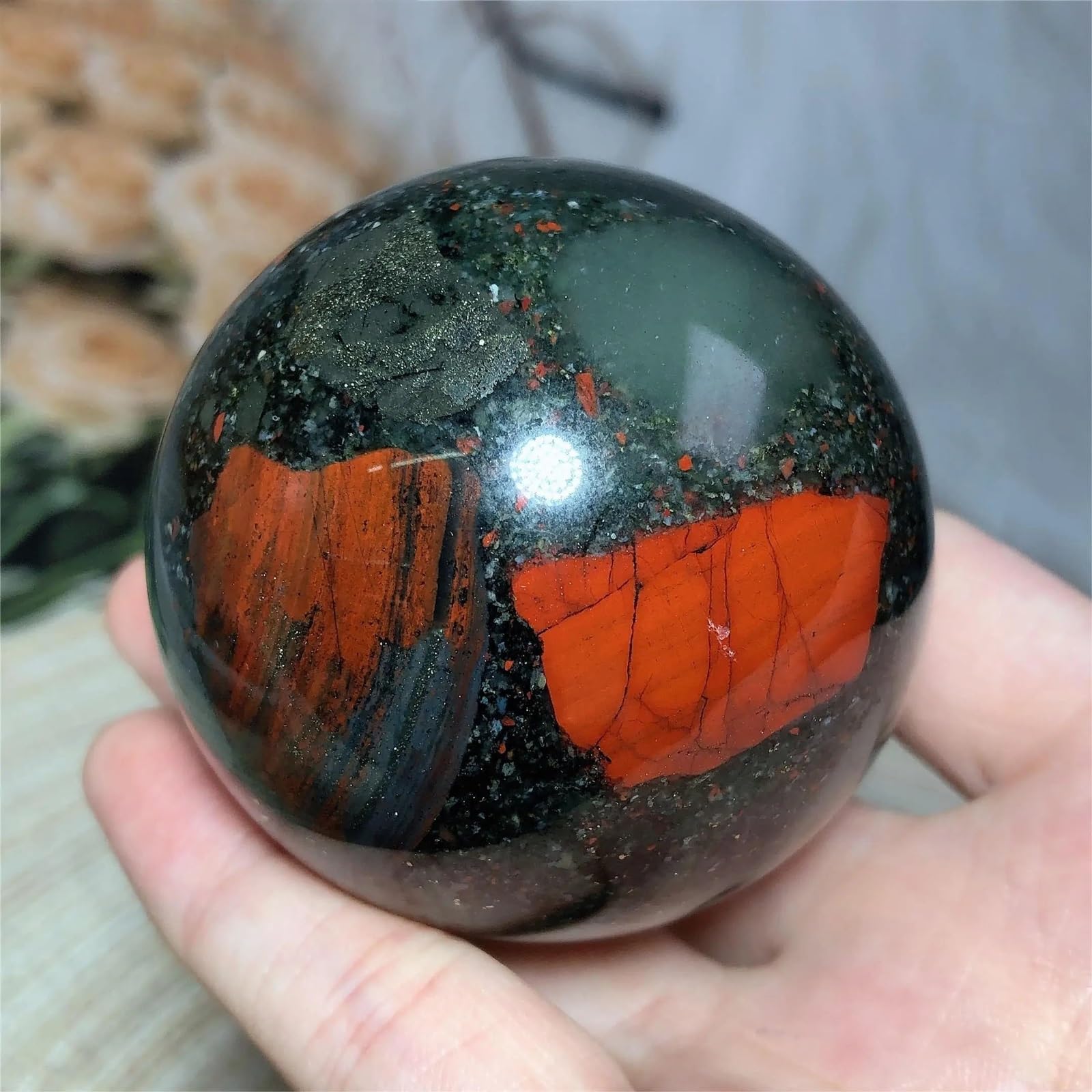 DSZUJTYROP Crystal Blood Stone Ball Polished Ornaments Home Decoration Room Decor