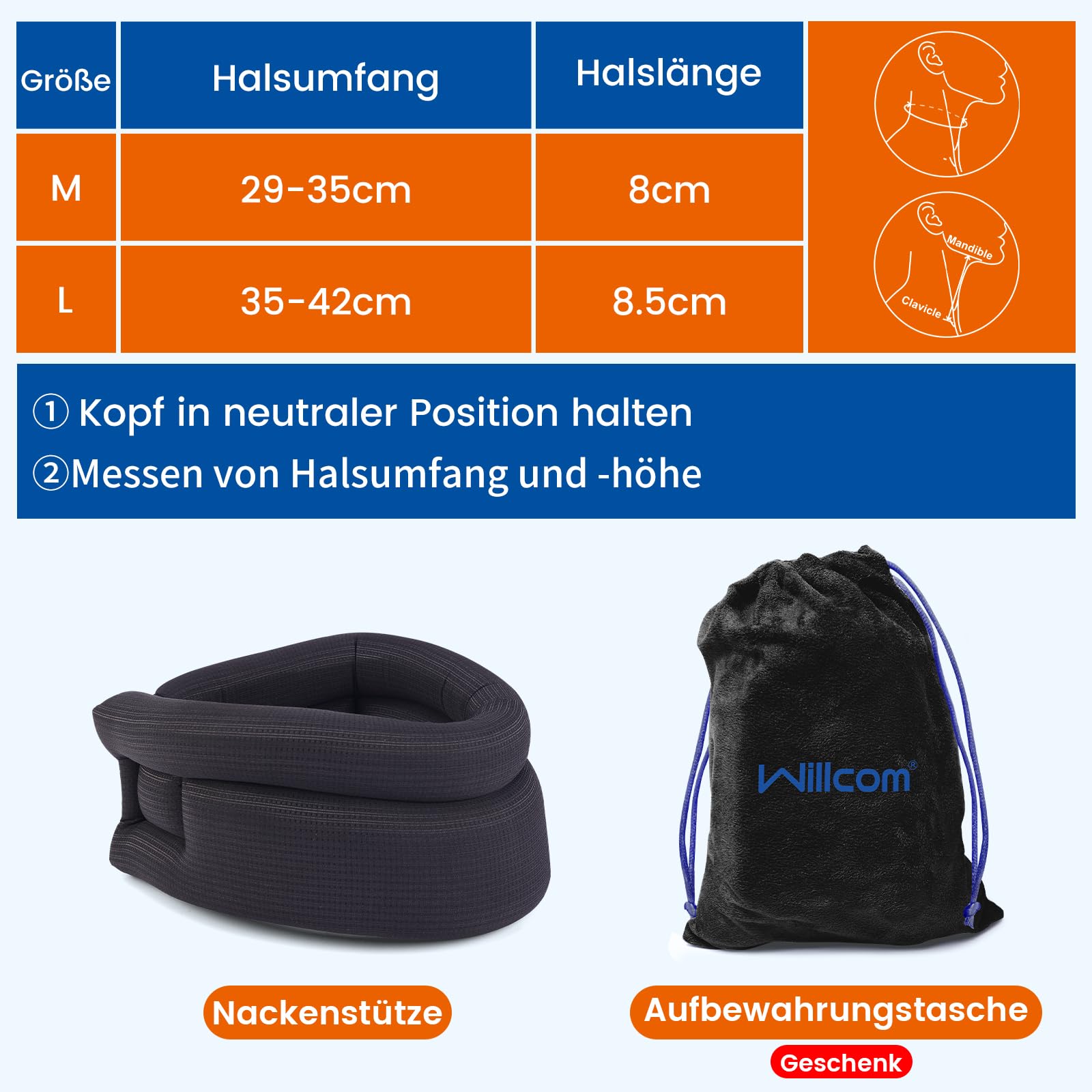 Nackenstütze für Nackenschmerzen Unterstützung, Weich Halskrause für Schlafen, Wirbel Ausrichten und Stabilisieren, Entlastet Druck in der Wirbelsäule (Schwarz, Large, 35-42CM)