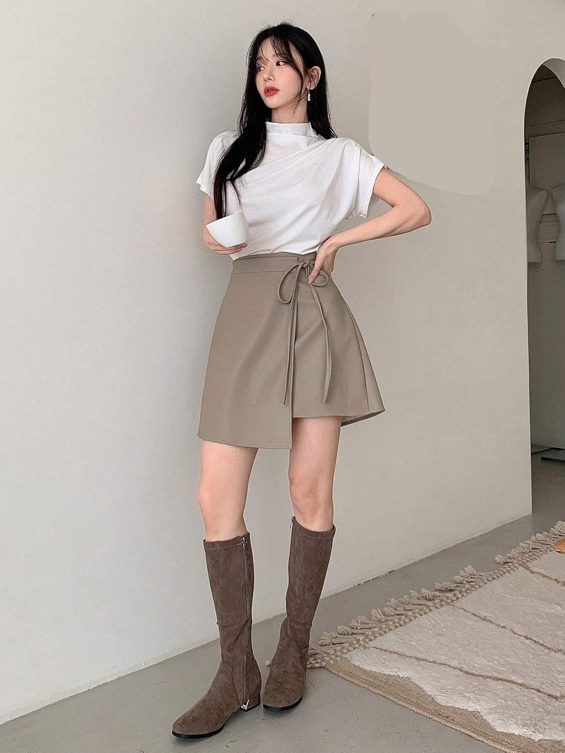 Casual Mid Waist Wrap Skort for Women - Lightweight & Comfy Fall Skirt