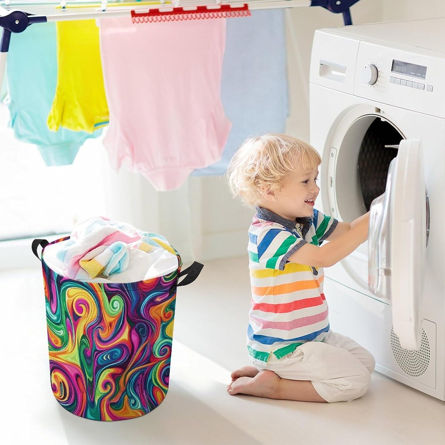 Crazy Psychedelic Colorful Tie-Dye Laundry Hamper Basket for Home Bathroom | clothes storage,handle,large capacity,oxford