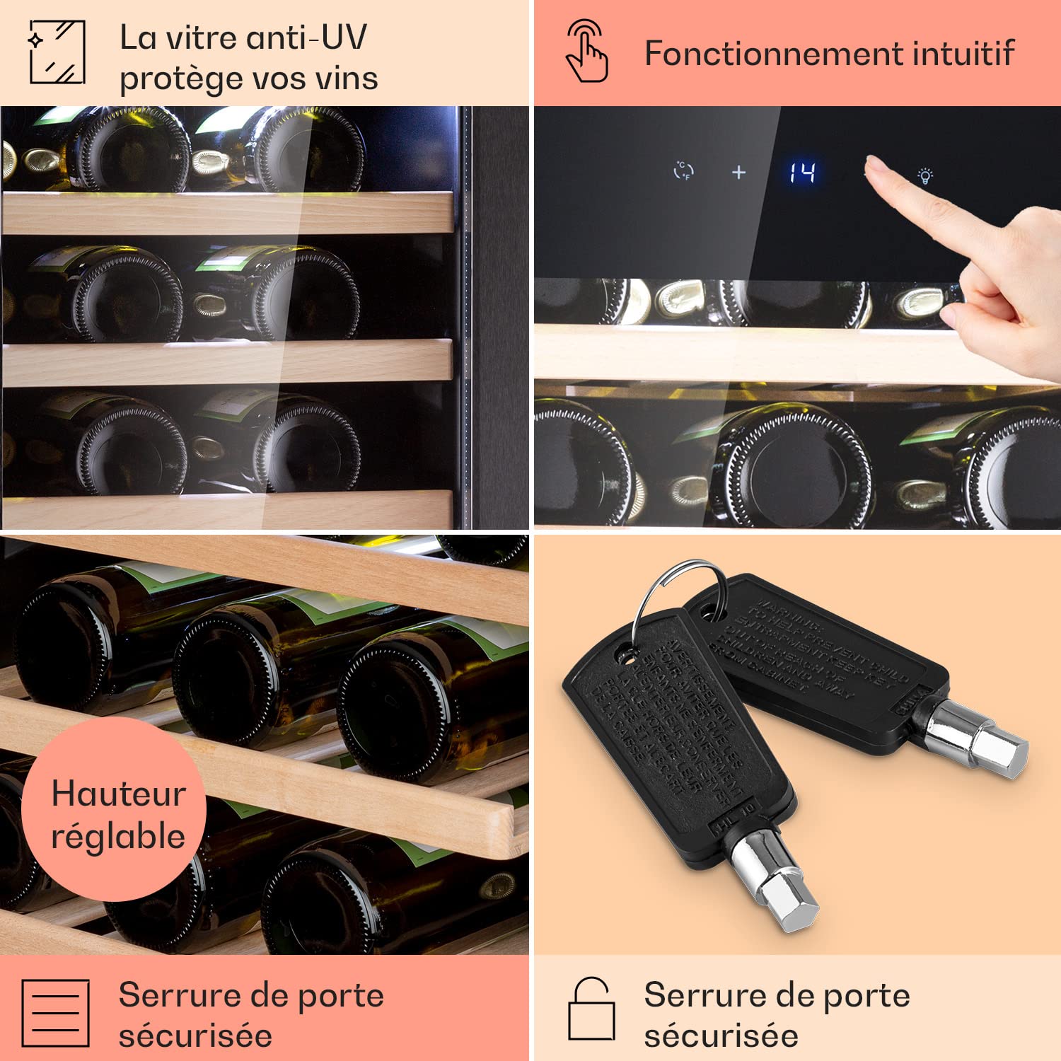 Klarstein Cave à Vin, Réfrigérateur à Vin avec Porte en Verre, Zone Unique, 38 Bouteilles, 5-18°C, Protection UV