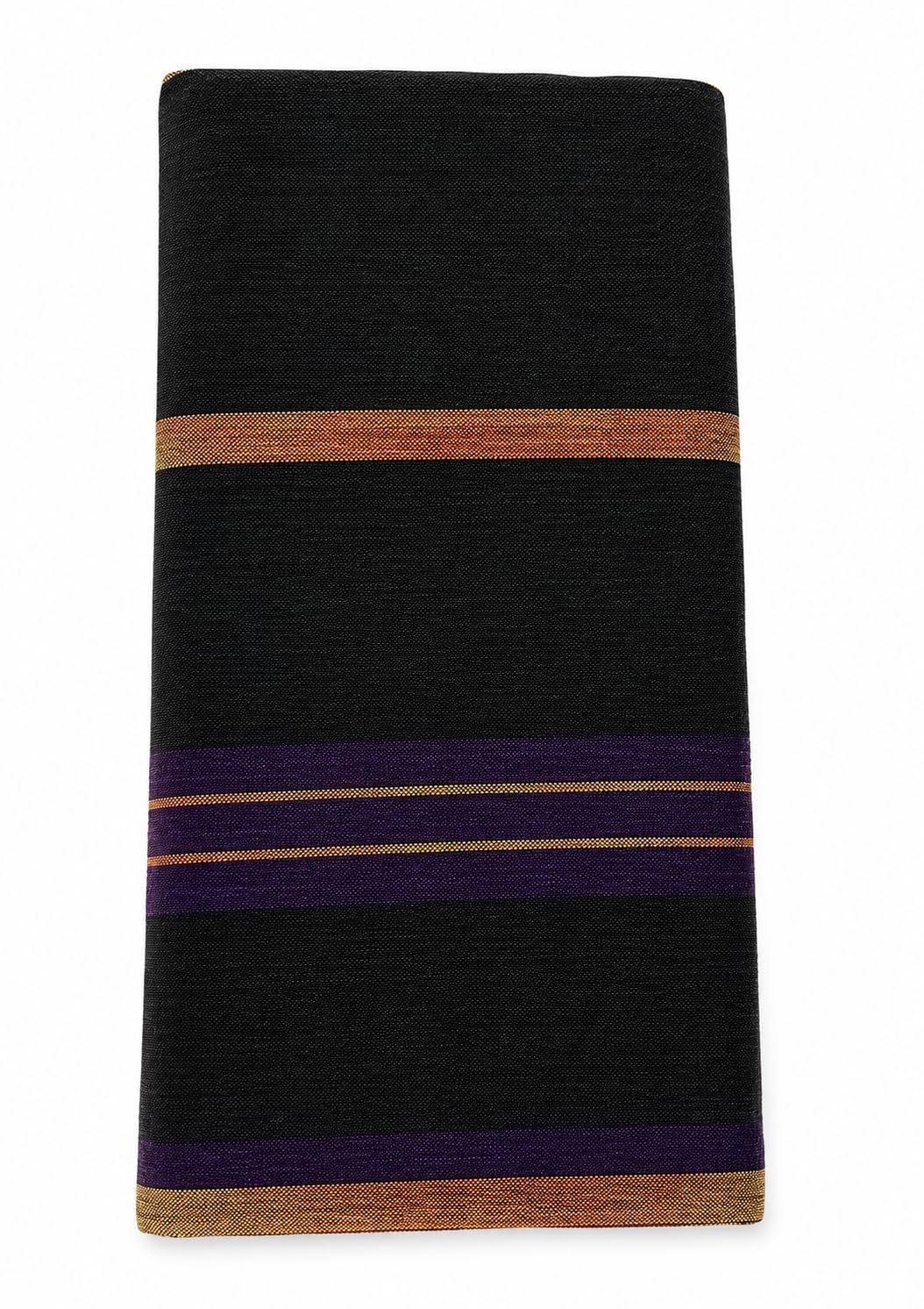 Cotton Sambalpuri Lungi Black with Purple and Gold Stripes 2.5meter-picture-30
