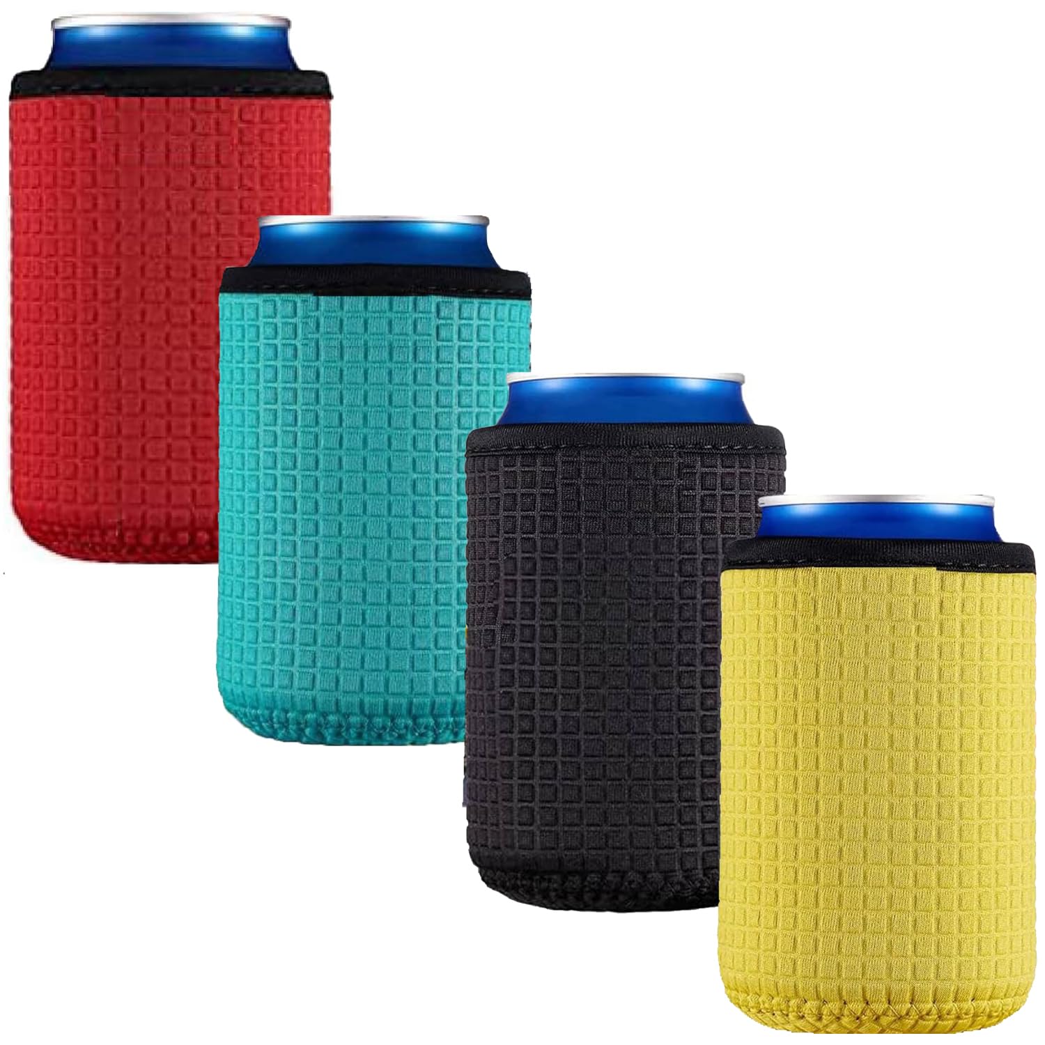 4 PCS Can Cooler Beer Cooler Sleeve Insulators Holder, Non-Slip Insulated Beer Can Sleeve Machine Washable for Party Events Holiday Decorations Supplies, Black Red Yellow Blue, Portable and Durable
