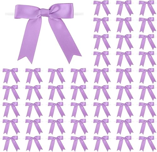 50 lazos de satén de 3 pulgadas, color morado uva, preatados, para bolsas de golosinas, cesta de envoltura de regalo, boda, baby shower, cumpleaños,