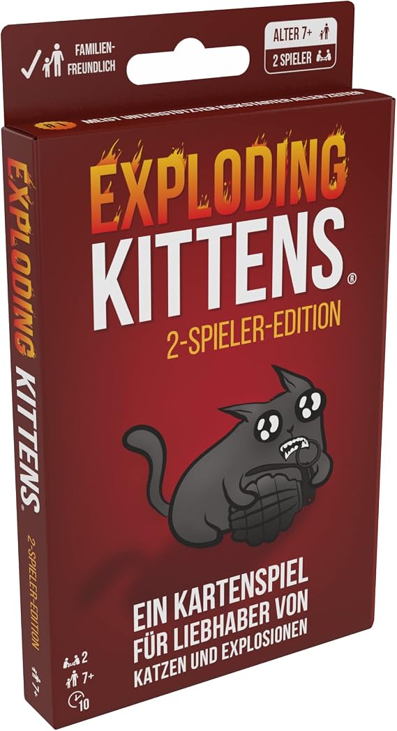 Asmodee Exploding Kittens 2-Player Edition | Basic Game | Party Game | Card Game | 2 Players | From 7+ Years | 10+ Minutes | German