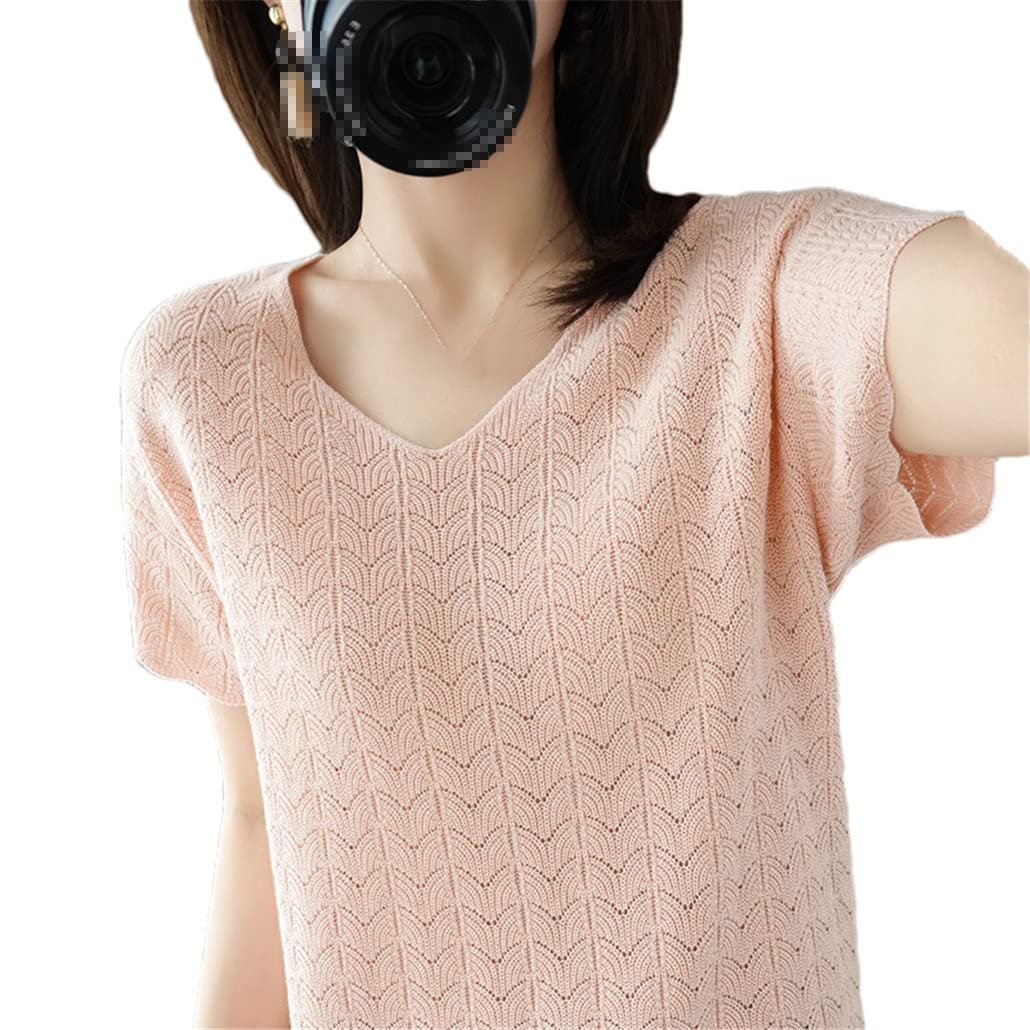 SaoBiiu Maglietta da donna Estate Cotone Tees Tinta Unita Maglia Pullover Signore Scollo a V Maglione Maniche Corte Tees Overside Top
