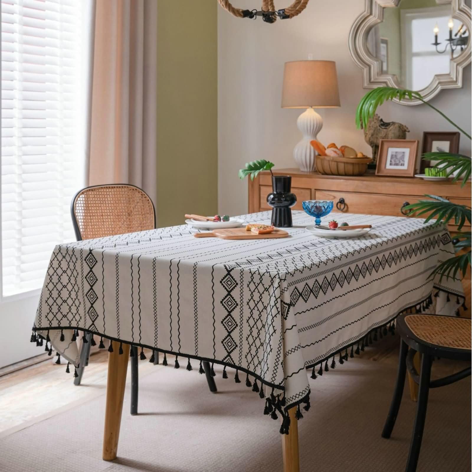 Nappe de table à franges pour repas de famille et pique-nique chic 140x200