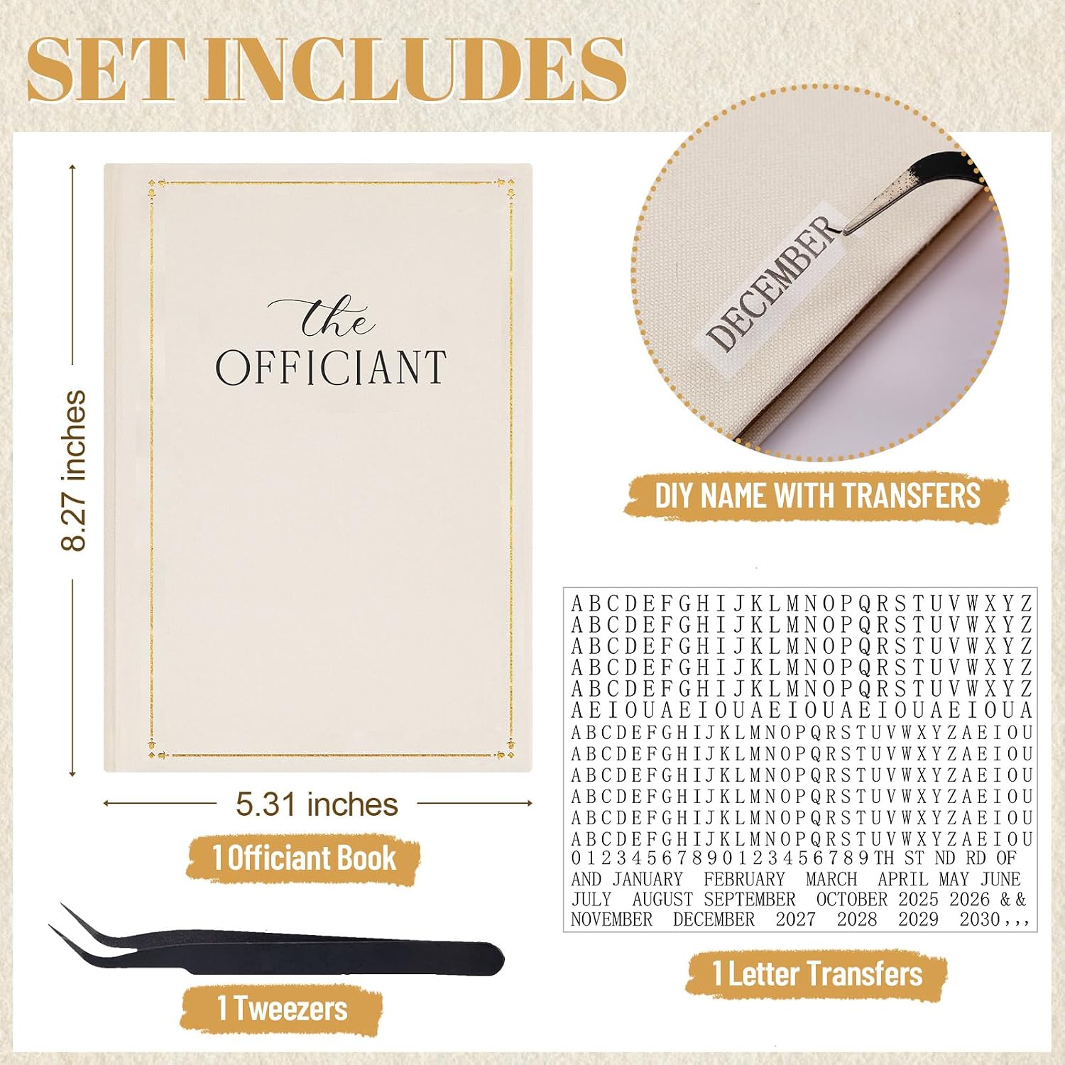 Engrowtic Wedding Officiant Book Custom Hardcover, 160 Lined Pages,White | Linen Cover with Name Stickers, Minister Pastor Vow Journal, A5 5.31x8.27 Inches, Slim Ceremony Gift for Officiants