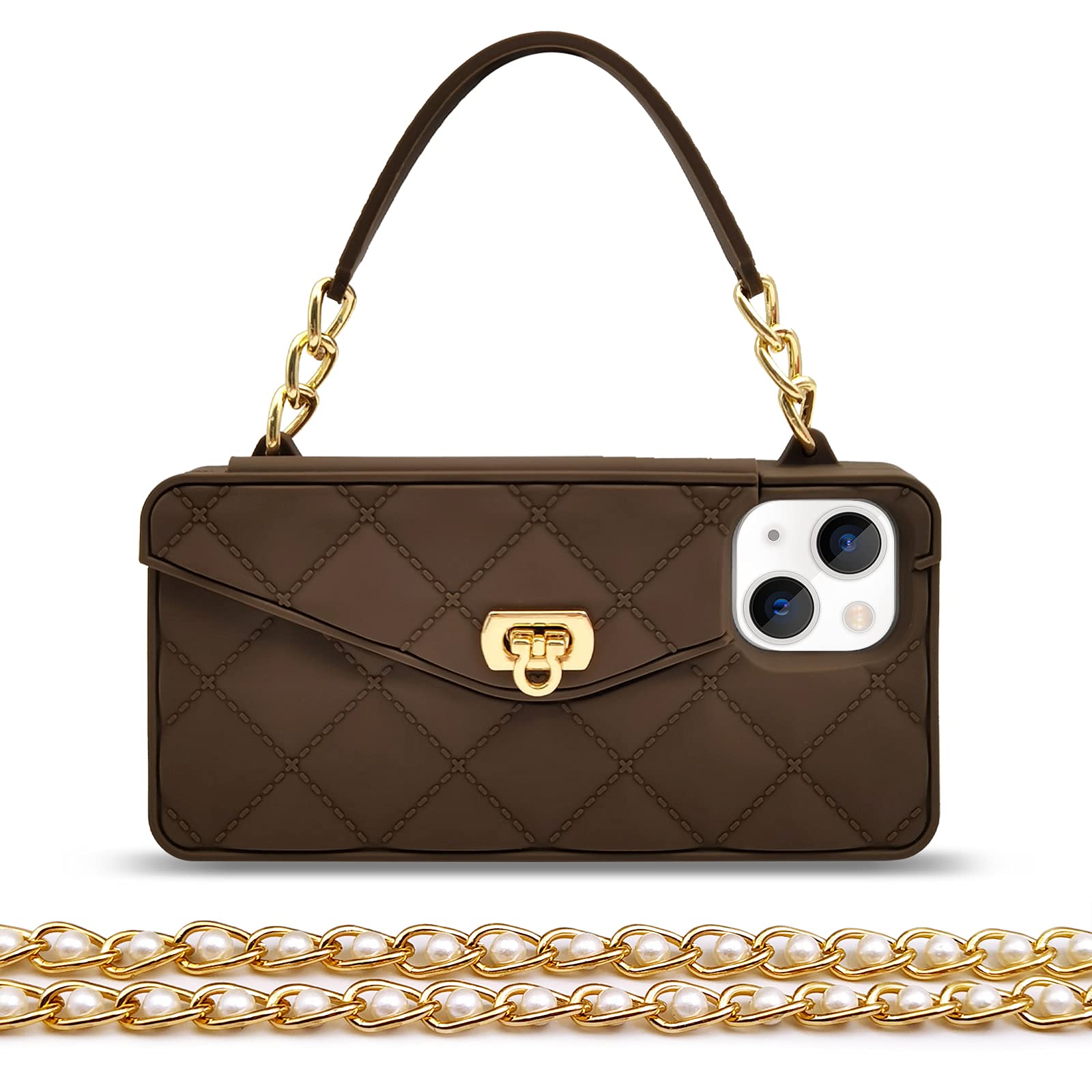 Omio for iPhone 13 Handbag Case with Flip Card Holder Wrist Lanyard Strap Soft Silicone Cover for iPhone 13 Wallet Case for Women Luxury Stylish Long