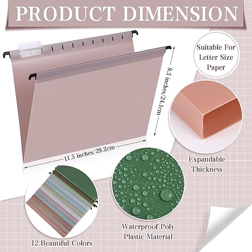 Miniatura 2 de Moinchore 24 carpetas colgantes de plástico de polietileno, tamaño carta, carpetas colgantes impermeables para archivador, carpetas de archivos de