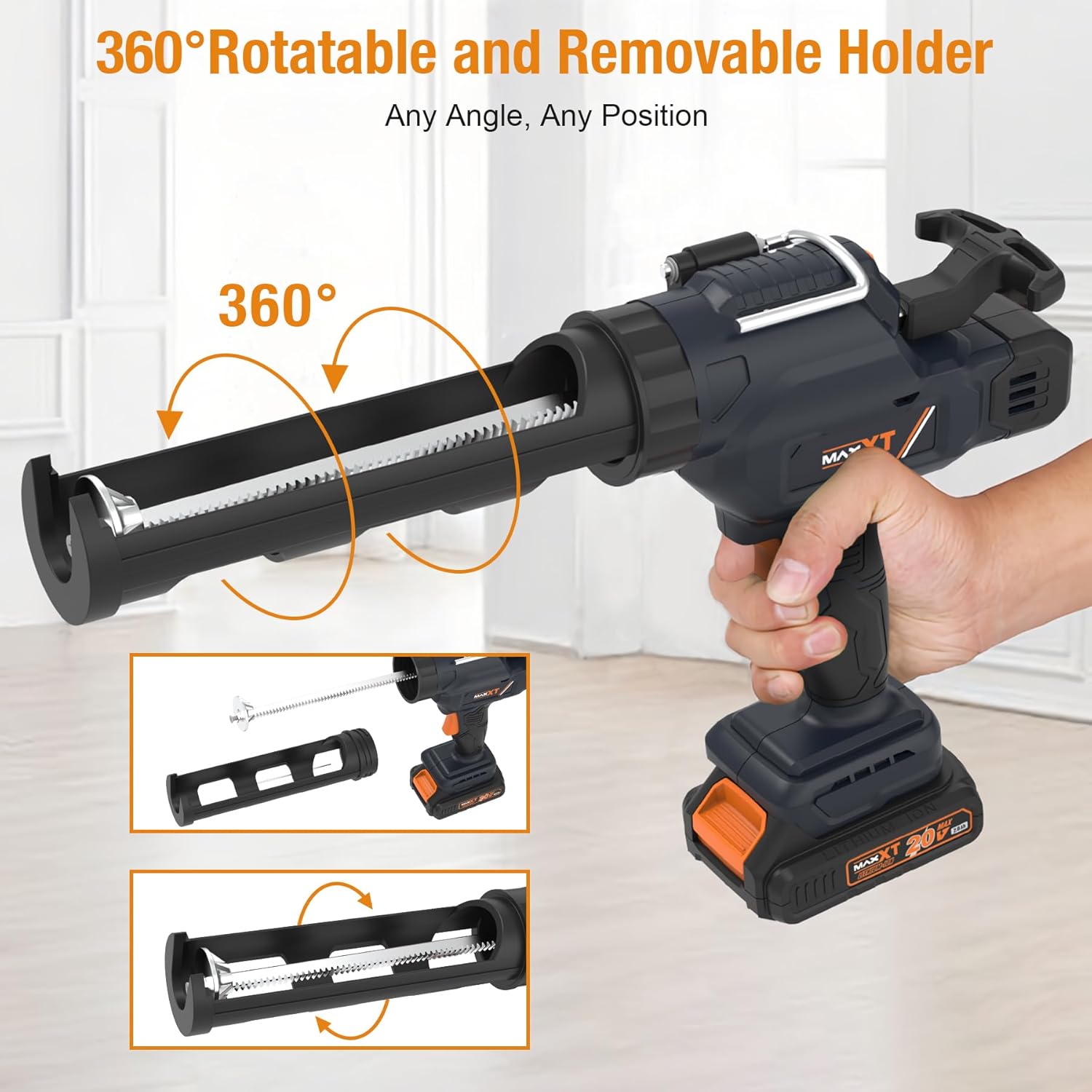 MAXXT 2-in-1 Cordless Caulking Gun - 2.0AH Battery Powered, Fits 10oz-20oz/300-600ml Cartridges & Sausage Packs, Anti-Drip Auto Retract, 6 Adjustable Speeds for Filling Sealing Repair