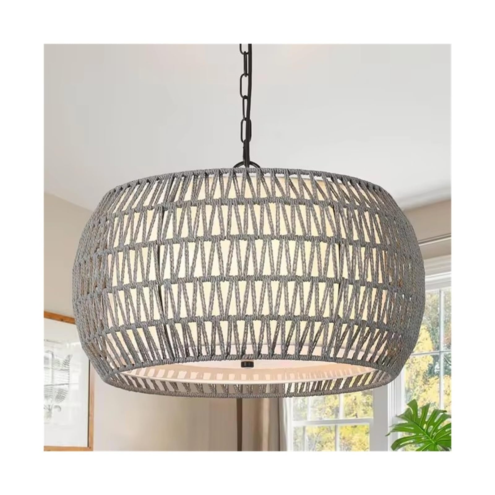 LYMSXAZOU Rattan Farmhouse Chandelier Light Fixtures, 5-Lights Boho Large Pendant Light,Hand Woven Chandeliers for Dining Room